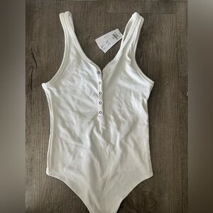 Abercrombie & Fitch Ribbed Tank Bodysuit with buttons - White